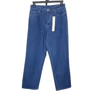 Missguided Dark Blue Pinstripe Jeans Straight Leg Jeans